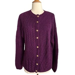 Vintage Sostanza Purple Textured Knit Cardigan Sweater – 90s Chunky Ramie Cotton